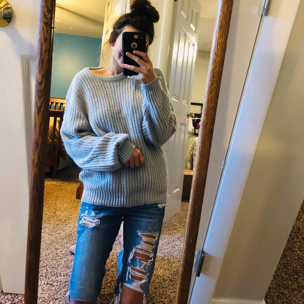 Oversized Gray Boho Sweater
